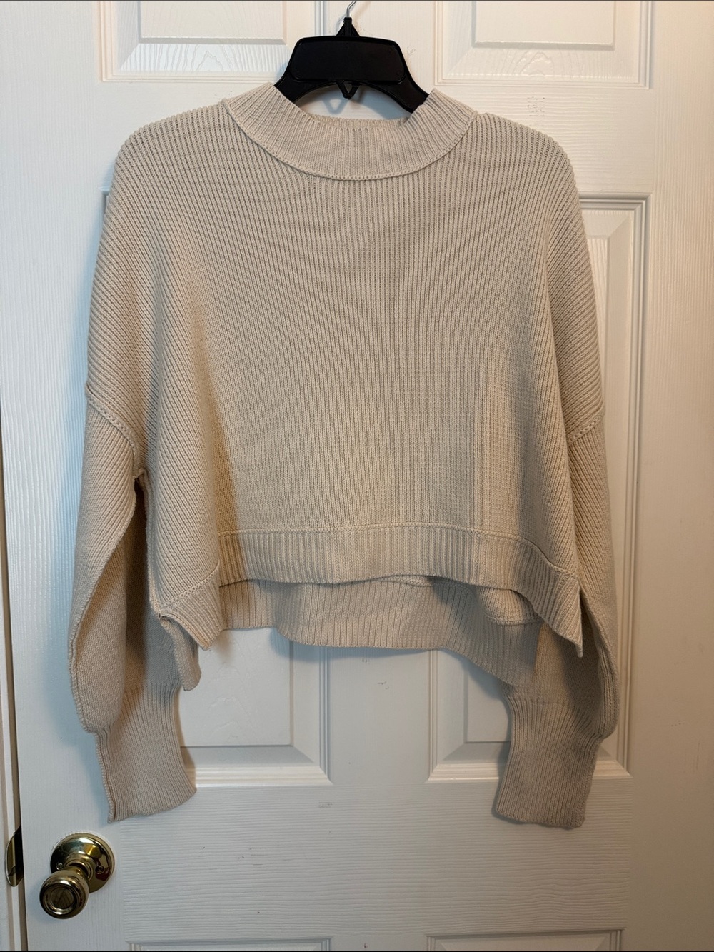 Altar'd State Cream Ribbed Cropped Mock Neck Sweater